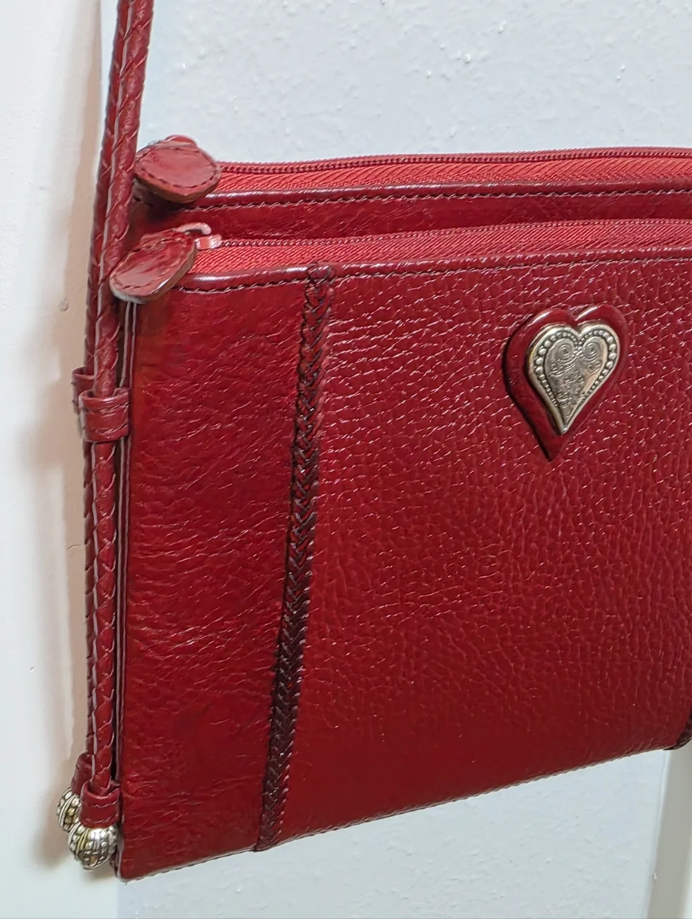 Brighton Red Leather Heart-Embellished Crossbody Bag
